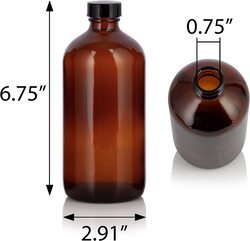 Juvitus Amber Glass Boston Round Bottle Growler with Black Phenolic Cone Lined Cap, 4 Pieces, Brown