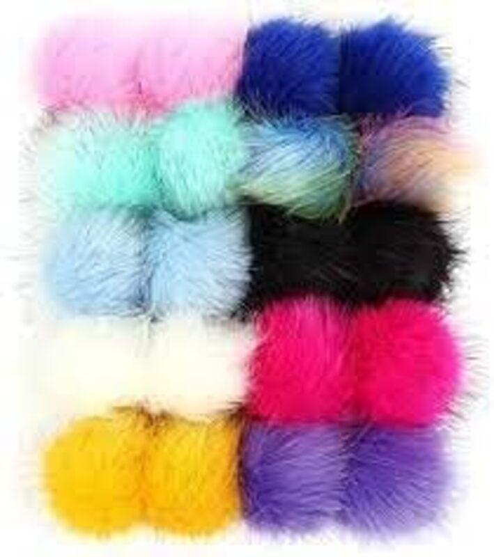 Faux Fur Pom Pom with Elastic Loop 10" Fluffy PomPom FauxFur (120PCS)