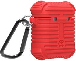 i-Smile Silicone Shock Proof Case for Apple AirPods with Key Chain, Red