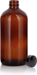 Juvitus Amber Glass Boston Round Bottle Growler with Black Phenolic Cone Lined Cap, 6 Pieces, Brown