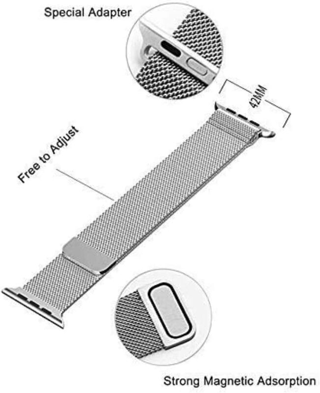 Skeido Milanese Loop Stainless Steel Alloy Replacement Watch Band for Apple Watch Series 4/3/2/1, 40mm 38mm, Silver