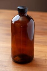 Amber Glass Boston Round Bottle with Airtight Black Phenolic Cap, 473ml, Brown