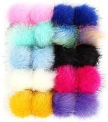 Faux Fur with Elastic Loop 8" Fluffy PomPom, 8 inch, Multicolour