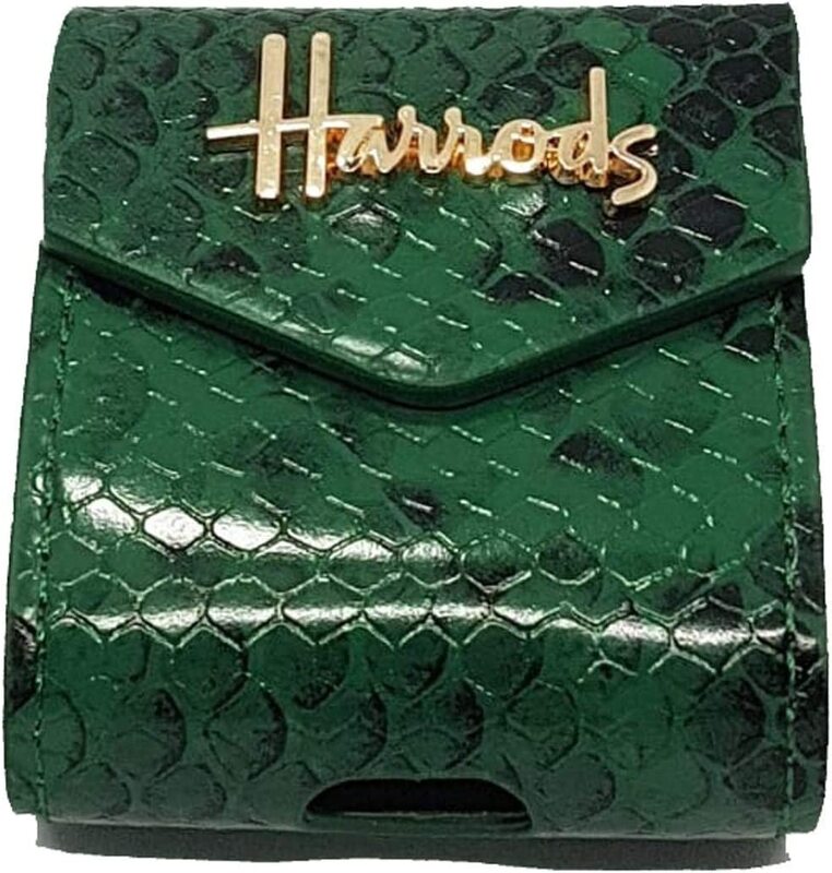 Harrods Leather Snake Style Soft Case & Cover for Apple AirPods, Green/Black