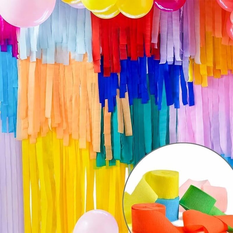 8 Rolls Crepe Paper Colourful 8 Colours Rainbow Crepe Paper Ribbon Colourful Crepe Ribbons Decoration DIY Paper Streamer Streamers for Wedding Christening Party Birthday Christmas Decoration