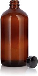 Amber Glass Boston Round Bottle with Airtight Black Phenolic Cap, 24 Pieces, Brown