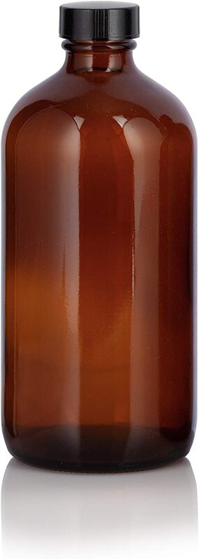 Juvitus Amber Glass Boston Round Bottle Growler with Black Phenolic Cone Lined Cap, 473ml, Brown
