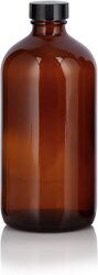 Juvitus Amber Glass Boston Round Bottle Growler with Black Phenolic Cone Lined Cap, 473ml, Brown