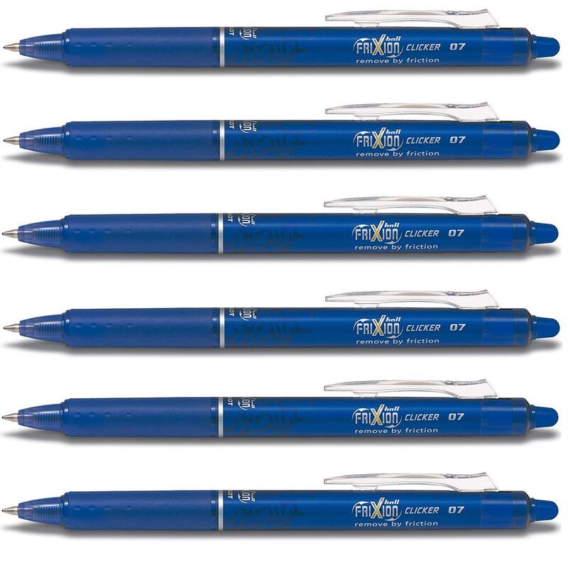 Pilot 6-Piece Frixion Clicker Retractable Fine Rollerball Erasable Pen Set, 0.7mm, Blue