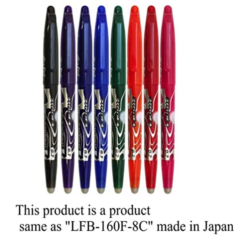 Pilot 8-Piece Frixion Erasable Rollerball Pen Set, BL-FR7, 0.7mm, Multicolour
