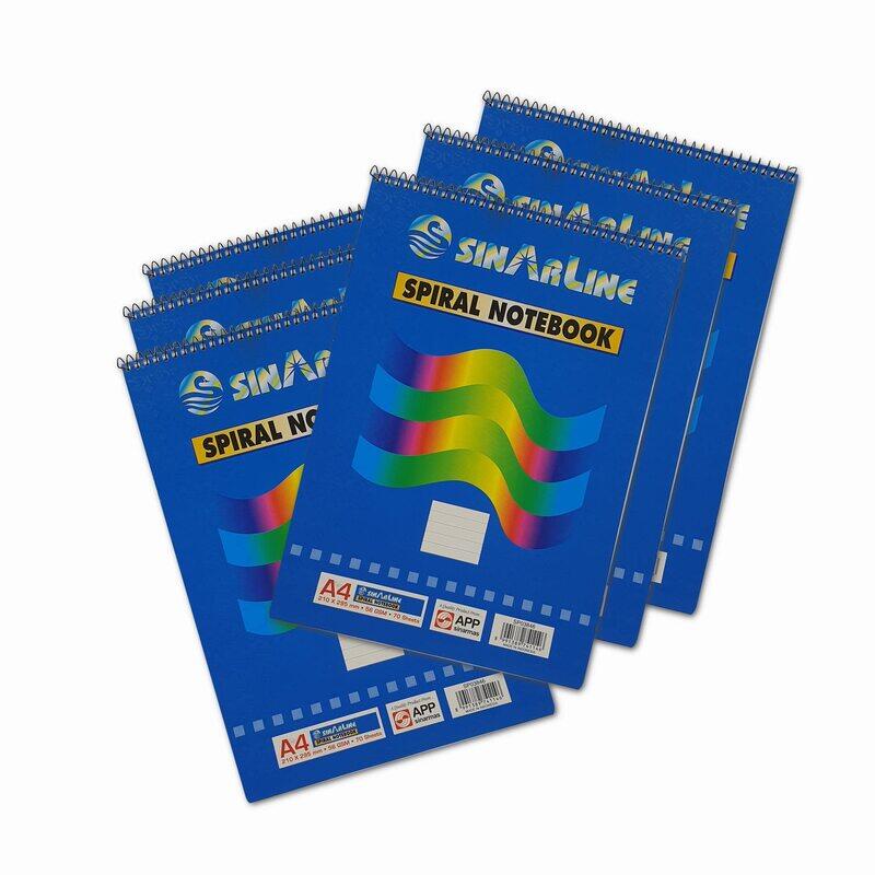 

Sinarline Top Spiral Notebook, 70 Sheets, 56 GSM, A4 Size, Pack of 6