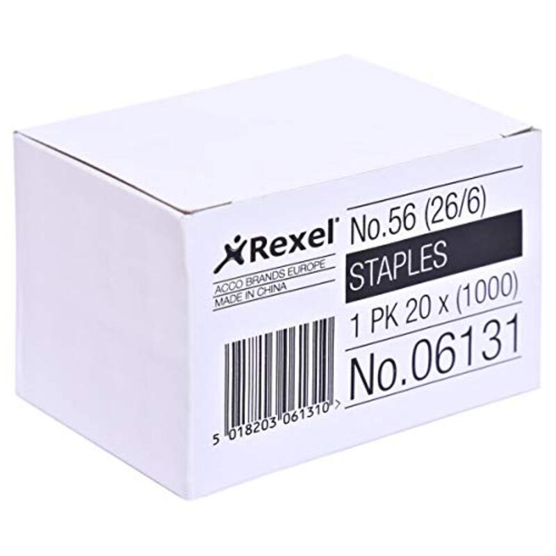 REXEL 20-Piece Staples No.26/6 56 -1000 Set, Silver
