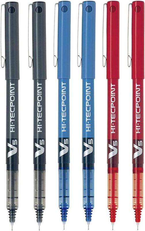 Pilot 6-Piece BX V5 Hi-Tec point Extra Fine Ballpoint Pen Set, 0.5mm, Assorted Colours