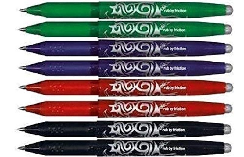 Pilot 8-Piece Frixion Erasable Rollerball Pen Set, 0.7mm, Blue/Black/Red/Green