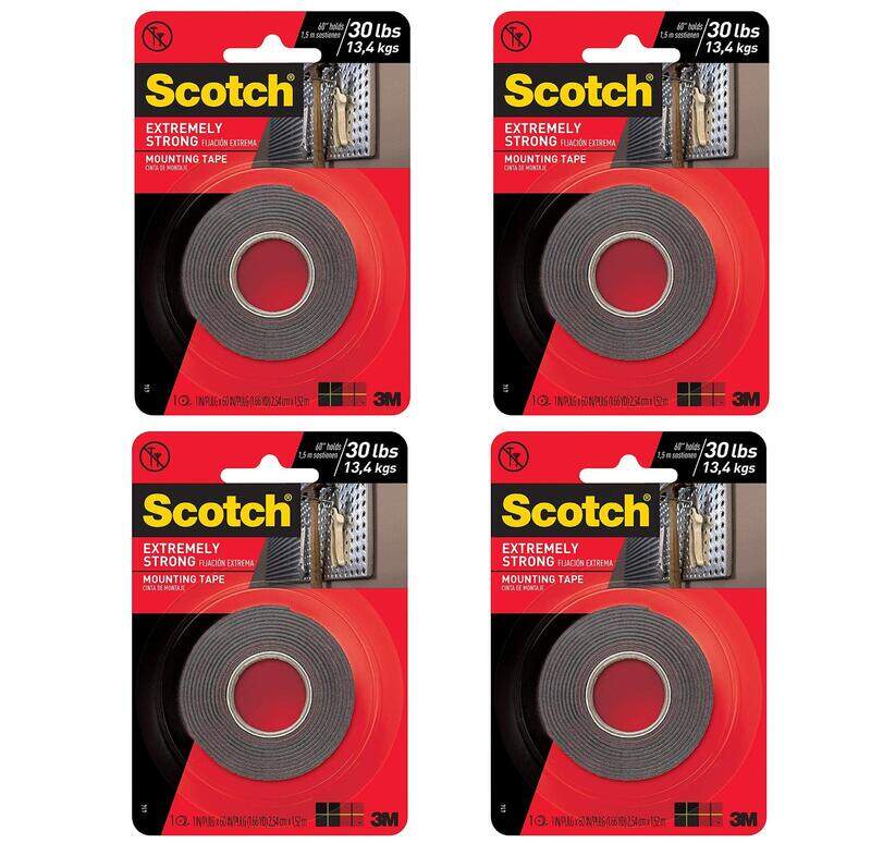 

Scotch 1 x 60 inch Extremely Strong Double-Sided Mounting Tape, 4 Pieces, Black