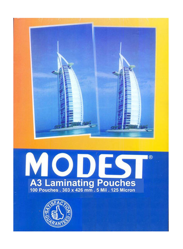 Modest A3 Laminating Pouches, 303 x 426mm,100-Pieces, Multicolor