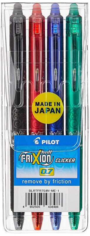 Pilot 4-Piece Frixion Clicker Ball Pen Set, 0.74mm, Multicolour