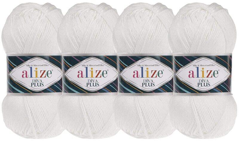 

Alize Diva Plus Hand Crochet & Knitting Yarn, 4 Piece, White