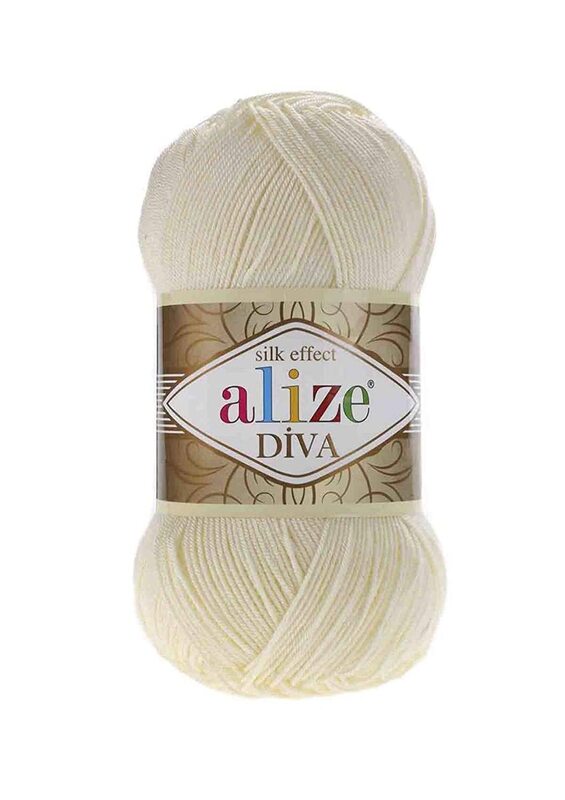 Alize No.01 Diva Hand Knitting Yarn, Cream