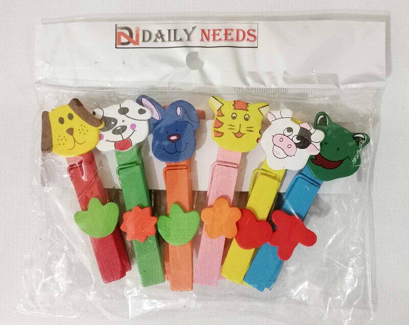 

Daily Needs Wooden Craft Clips with Animal Face Design, 6 Pieces, Multicolour