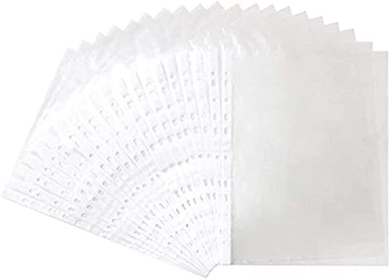 Partner A4 Size Plastic Punch Pockets Folders, 100 Pieces, Transparent