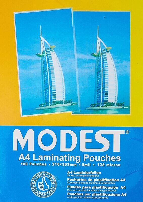 

Modest Laminating Pouch Film 125 Micron, A4 Size, 216mm x 303mm, 100 Sheet, MS525, Clear