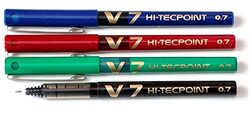 Pilot 4-Piece V7 Hi-Techpoint Rollerball Pen Set, 0.7mm, Black/Blue/Green//Red