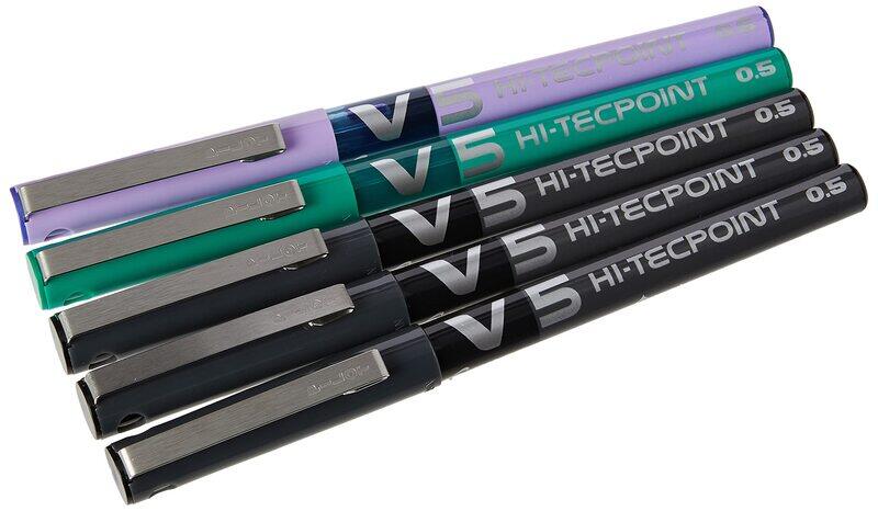 

Pilot 5-Piece V5 Liquid Ink Rollerball Pen Set, 0.5mm, Green/Black/Purple