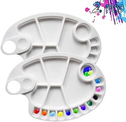 Daily Needs 17 Wells PVC Plastic Paint Palette with Thumb Hole, 2 Pieces, White