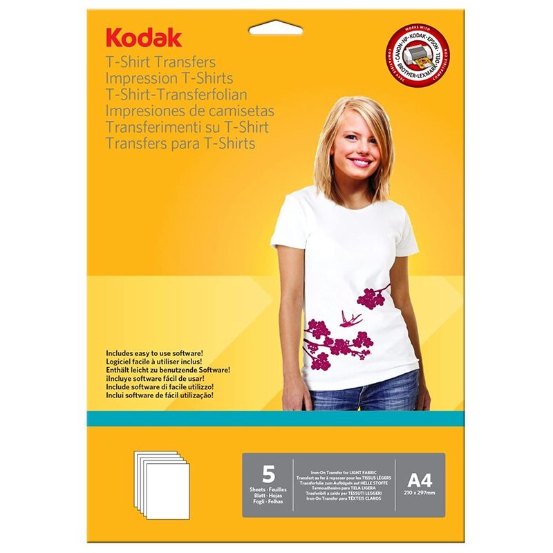 Kodak Light T-Shirt Transfer Paper, 5 Sheets, A4 Size