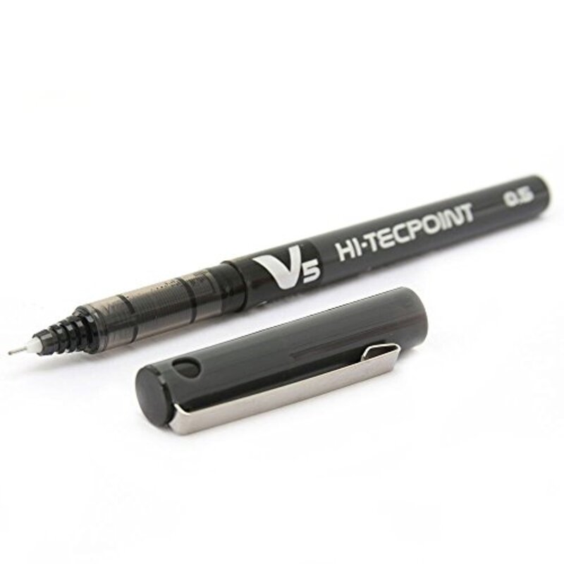 Pilot V5 Hi-Tecpoint Liquid Ink Rollerball Pen, 0.5mm, Black