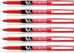 Pilot 6-Piece V5 Hi-Tecpoint Liquid Ink Pen Set, Red