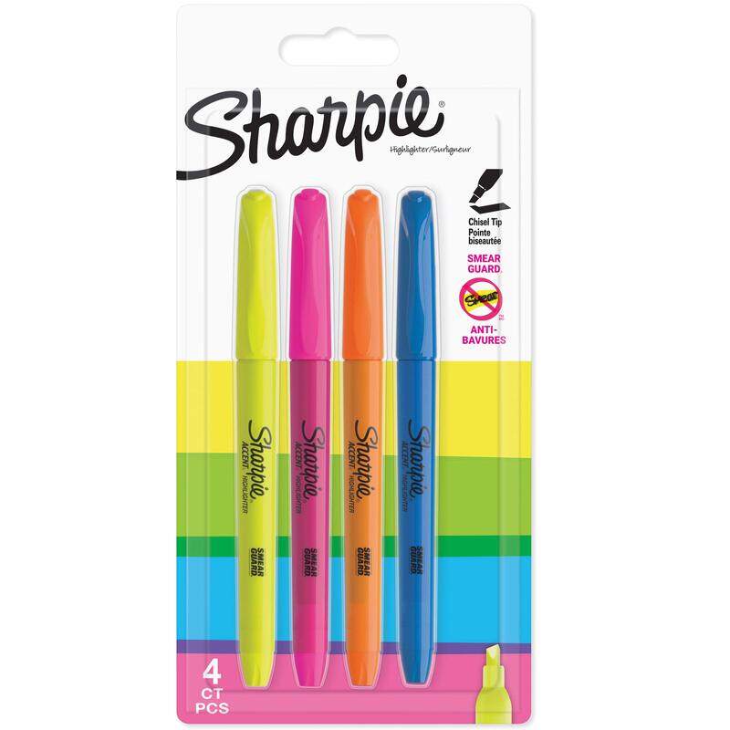 

Sharpie 4-Piece Pocket Chisel Tip Highlighters Set, Assorted Fluorescent