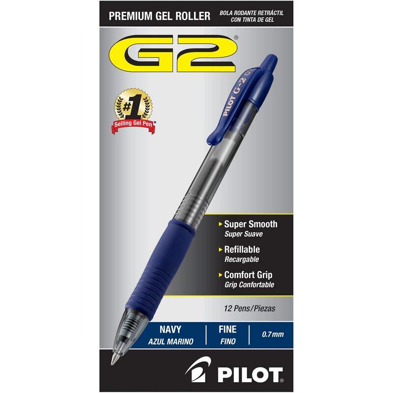 

Pilot 12-Piece G2 Premium Refillable & Retractable Fine Point 0.7 mm Tip Rolling Ball Gel Pens, Navy Blue