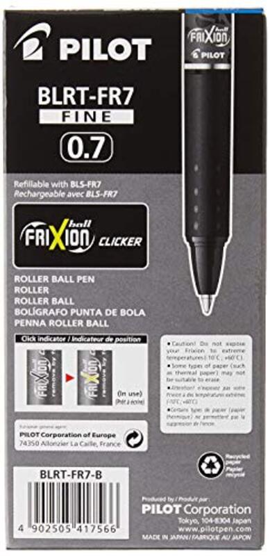 Pilot 12-Piece Frixion Clicker Retractable Erasable Rollerball Pen Set, 0.7mm, Black