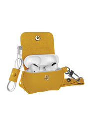 Promate Fay Elegant Leather Case with Cable Organizer for AirPods Pro, Yellow