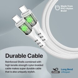 Promate USB-C to USB-C Cable, Premium 60W Power Delivery Type-C Cable with Transparent Shells, 480Mbps Data Sync and 120cm Nylon Braided Cord for Galaxy S22, iPad Air, Dell XPS 13, TransLine-CC.WHITE