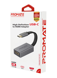 Promate MediaLink-H1 HDMI Adapter for Apple MacBook Pro/Chromebook/Samsung Galaxy S10+/Note 8/9/Surface Book 2, Ultra-Compact Type-C to HDMI Adapter Converter 4k 30hz with Hi Definition Video, Grey