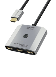 Promate Triple HDMI Ports and Switch Button to USB-C Cable, with Data Speed 4K@60Hz for MacBook, MediaSwitch-H3, Silver