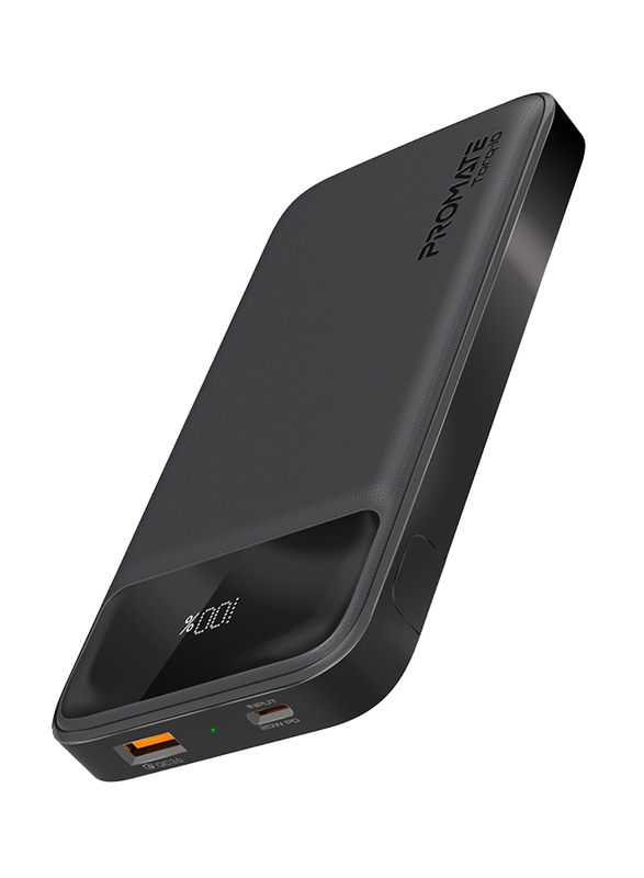 Promate 10000mAh Power Bank with Kickstand 20W USB-C PD Port and QC 3.0 18W Port, Black