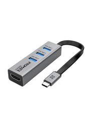 Promate 3-Ports 4K HDMI Adapter 3.0 USB Hub, MediaHub-C3, Grey