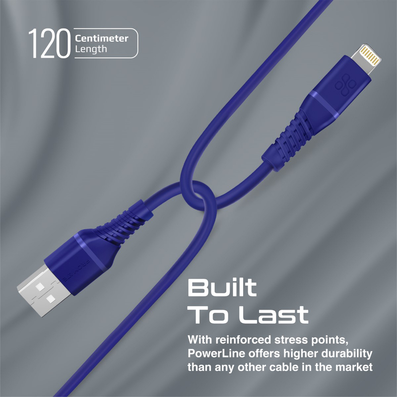 Promate 1.2-Meter 480 Mbps Data Sync Cord, USB Type A to Lightning Cable with 2.4V Output, PowerLine-Ai120, Blue