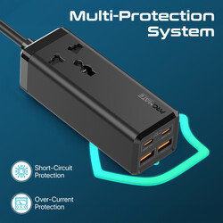 Promate Power Strip, 5-in-1 Multi-Port 65W GaNFast Power Extension with 2500W AC Socket, Dual USB-C Power Delivery Ports, Dual QC 3.0 Ports and 2m Cable for iPhone 14, MacBook M2, Appliances