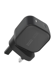 Promate USB Type-C GaN UK Wall Charger with 67W Power Delivery USB-C 3.0 Port, GANCUBE-67.UK-BK, Black