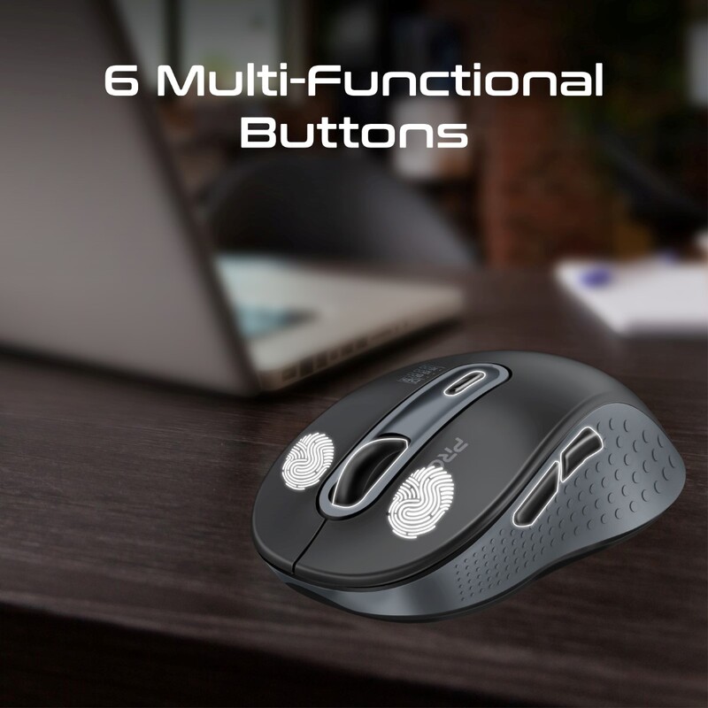 Promate Wireless Mouse, Ergonomic Ambidextrous Wireless Mice with Dual Mode Connectivity, Bluetooth v5.3, 2.4Ghz Transmission, Adjustable 1600DPI, 150H Working Time for MacBook Air, Dell XPS 13, Asus