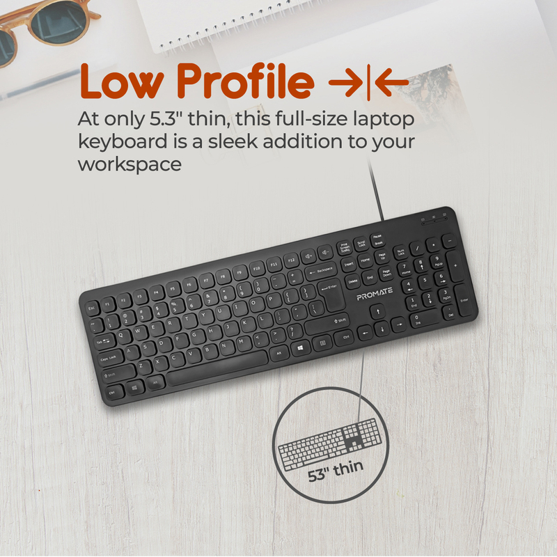 Promate COMBO-KM2.EN Wired English Keyboard and 1200 DPI Mouse Combo Set, Black