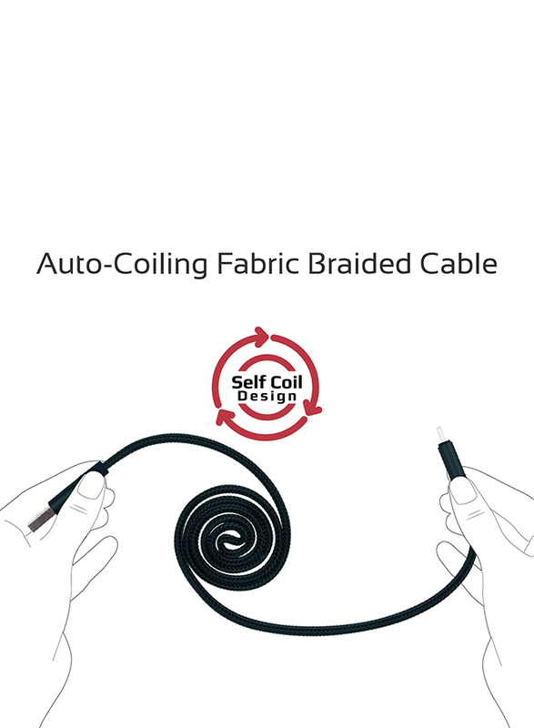 Promate 1.2-Meter Coiline-C Auto-Coiling USB-C Cable, 2A Fast Charge/Sync USB-A to Type-C Cable, with Premium Fabric Braided Aluminium Alloy Reversible Cord for All Type-C Smartphones/Tablet, Blue