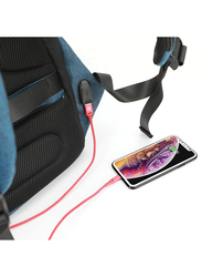 Promate Defender 16 inch Backpack Laptop Bag, Anti-Theft Business Travel, Water-Resistant, USB Charging Port, Adjustable Padded Shoulder, Hidden Secure Pocket and Password Lock, Blue