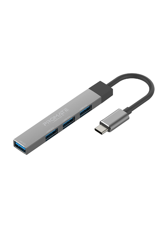 Promate 4-in-1 Type-C Sync/Charge Adapter USB-C Hub, Grey