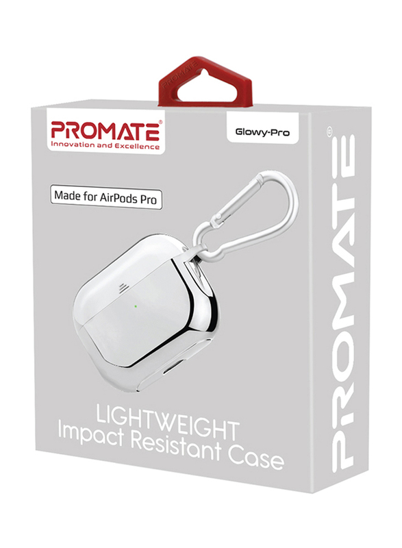 Promate Lightweight Impact-Resistant Electroplated TPU Slim-Fit Protective Cover Case for Apple AirPods Pro, Wireless Charging Compatible, Anti-Slip and Scratch Resistant, Silver